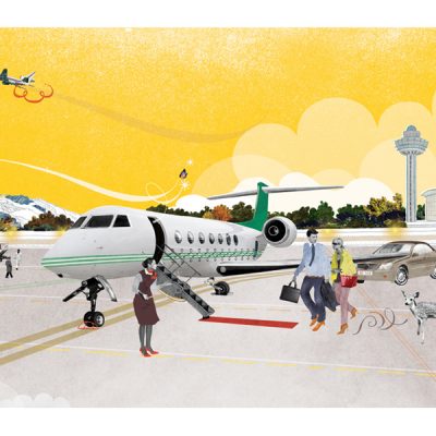 飛行機旅行に旅立つカップル