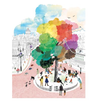 人の集まる広場の四季