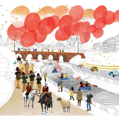 秋のフェスティバルで賑わう街