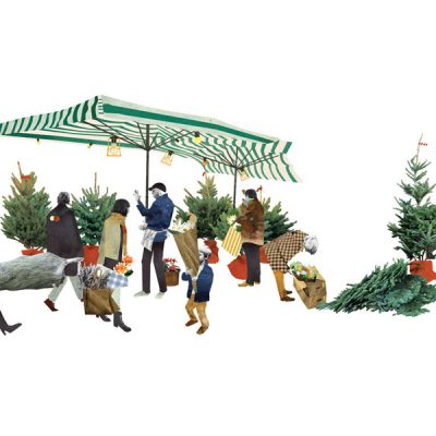 クリスマスの準備とツリーを買う人たち