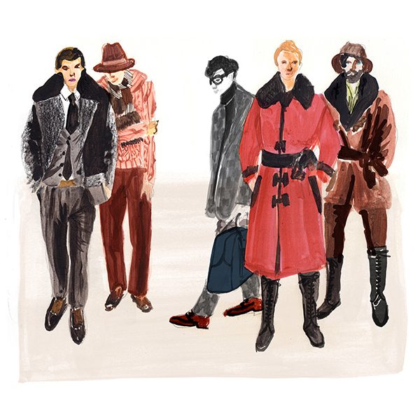 冬のコートを着た男性たち