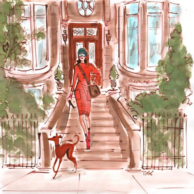 illustration izak woman dog