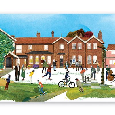 サフォークの寄宿学校で遊ぶ子どもや先生