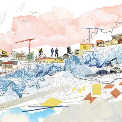 スイスとオーストリアの地図のコラージュ