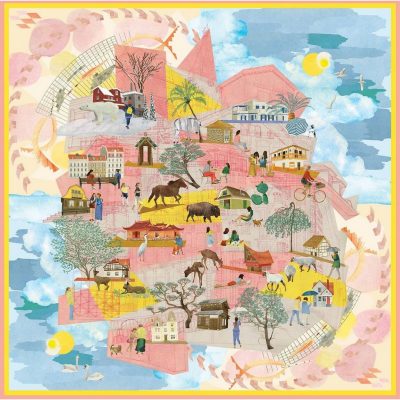 旅をモチーフにしたシルクスカーフ