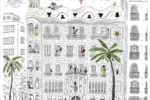 南国のホテルと滞在している人たち