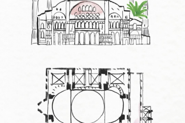 線画で描かれたトルコの建築物