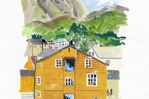 自然の中にあるおしゃれな黄色いロッジ