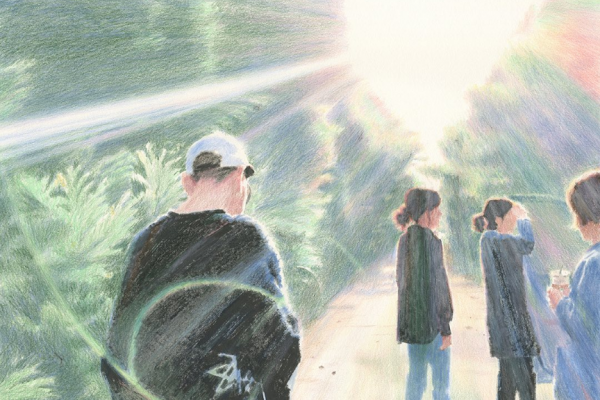 繊細なタッチで描く眩しい太陽光と人々