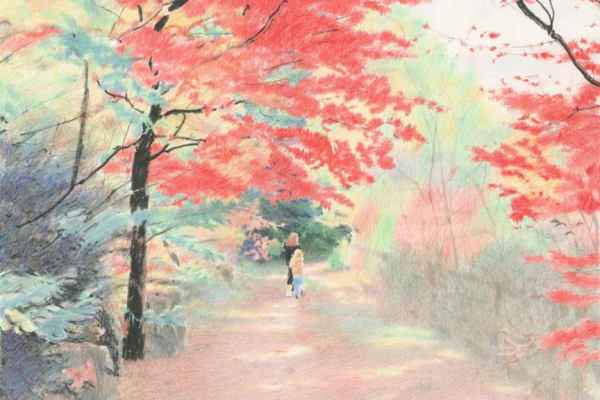 繊細なタッチで描く　紅葉