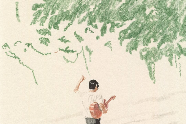 繊細なタッチで描くギター弾き