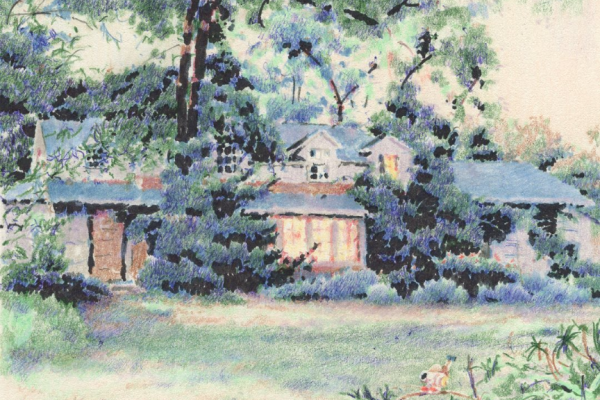 繊細なタッチで描く民家