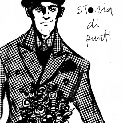 花束を持ってコートを着た男性