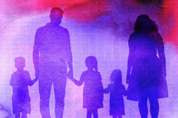 水彩のにじみと家族