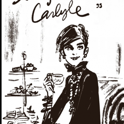 カフェにいる線画の女性