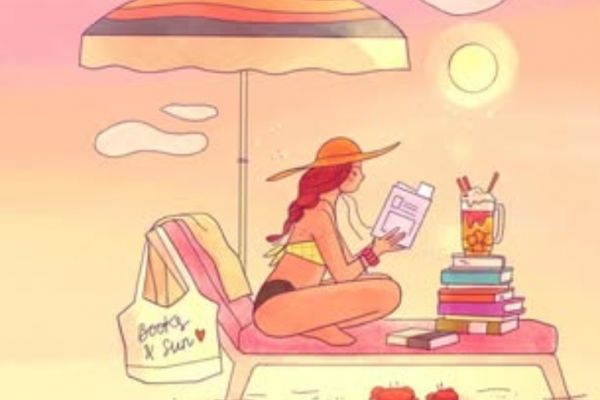 ビキニでビーチでくつろぐ女性