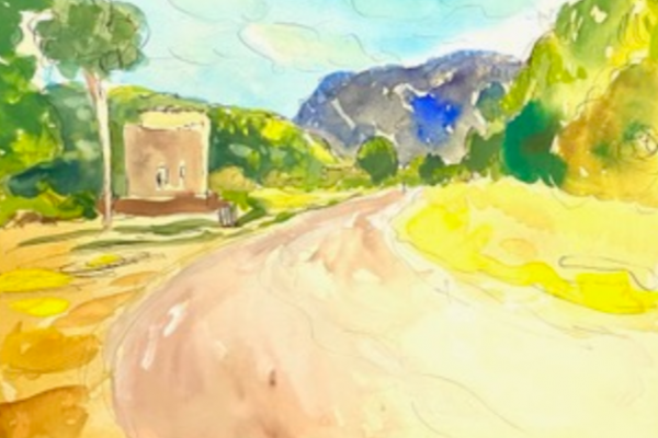 Morning light, Collias in the South of France_ink and watercolor_