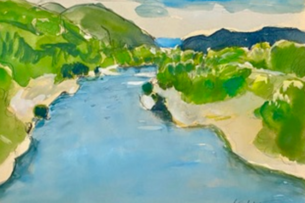 _The Gardone river at Collias, South of France_ink and watercolor