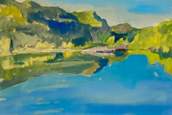 The Gardone river, early morning_ink and watercolor