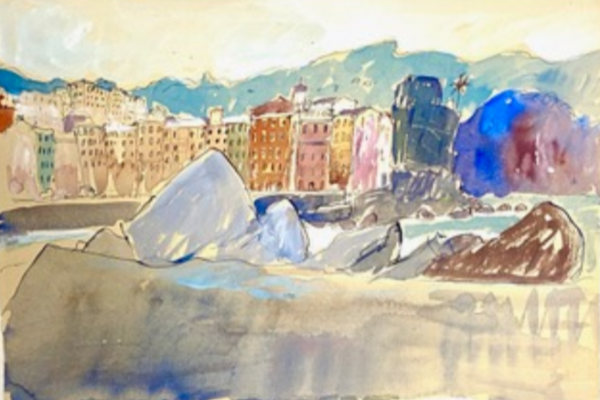 The small town of Camogli , Liguria, Italy_ink and watercolor