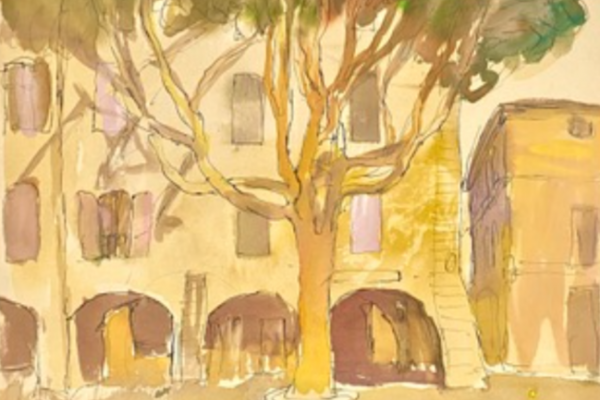 Place aux Herbes, Uzès, South of France_Ink and watercolor